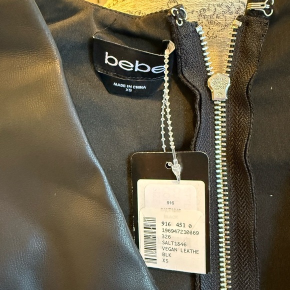 BEBE Women's Vegan Leather Asymmetric Faux Wrap Dress - Size XS - NWT - Picture 7 of 7